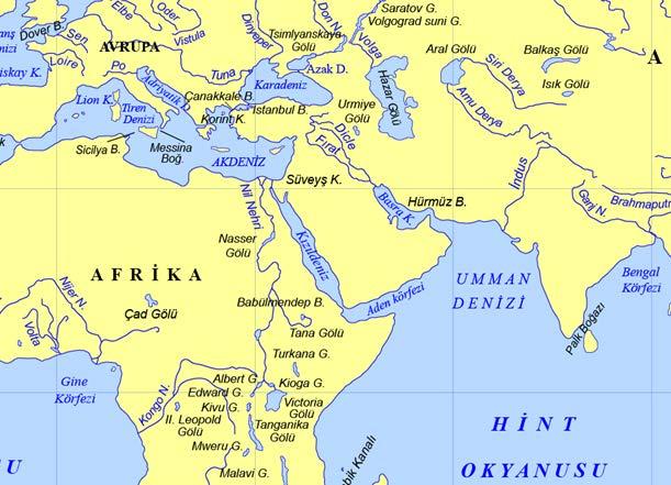 Avrupa, Afrika kıtaları ve Asya nın güneybatı kıyıları arasında Akdeniz ve Kızıl denizi