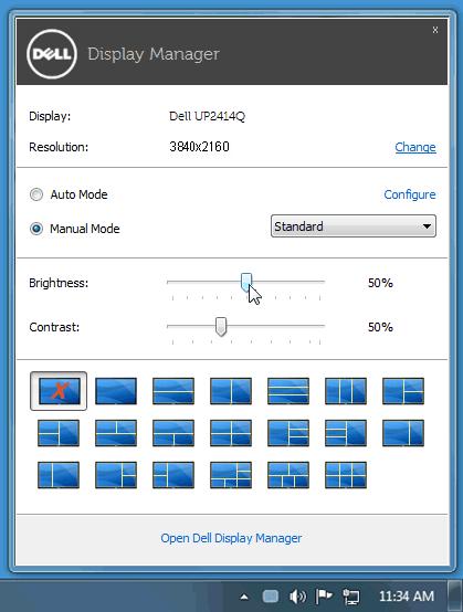 Hızlı Ayarlar iletişim kutusu, Basic işlevlerin ayarlanması, Auto Mode un yapılandırılması ve diğer özelliklere erişim için kullanılan Dell Display Manager ın gelişmiş kullanıcı arayüzüne erişmenizi