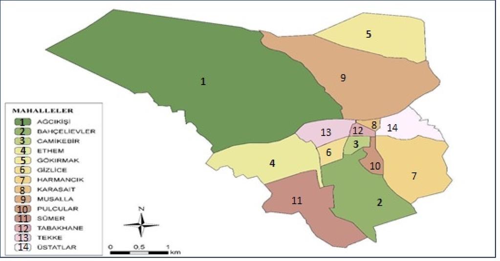 Karasait, Tekke, Tabakhane, Ethem, Sümer, Gizlice, Bahçelievler, Harmancık, Pulcular, Camikebir,