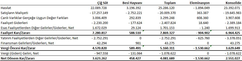 Grup un 01.01-31.12.2018 dönemi itibariyle hasılatın bölümlere göre analizi aşağıdaki gibidir.