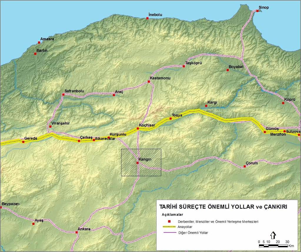 YİĞİT / SPATIAL DEVELOPMENT OF ÇANKIRI CITY konusu güzergâhta tescilli, tescilsiz han ve kervansarayların varlığı, buradaki kervan ticaretine ve ulaşımına işaret etmektedir (Gümüşçü ve Yiğit, 2012: