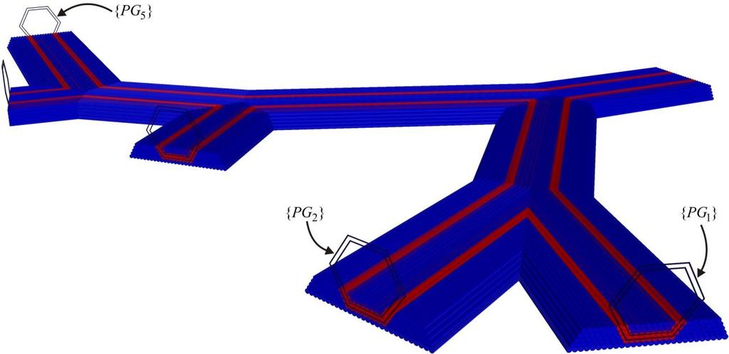 as cylindrical support structures CO b (in Figure 3.19, blue cylinders represents the support structures, while red ones are representing bio-ink). Figure 3.19. Placements of polygons in order to classify support structures and cellular aggregates for horizontal path planning.