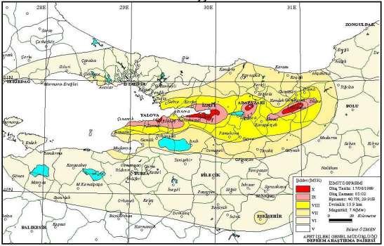 Mar mar a Böl gesi nde çeşitli kur uml arı n yerl eştirdi ği kuvvetli yer har eketi öl çerl eri bul unmakt adır.