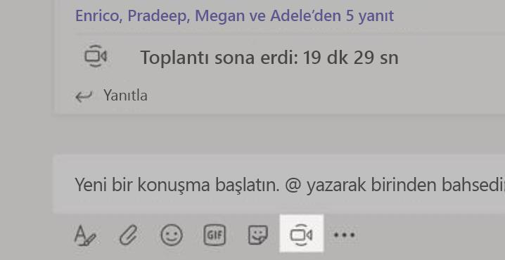 Bir kanala bağlı olmayan bağımsız bir toplantı başlatmak isterseniz, Takvim > Yeni Toplantı seçeneğini belirleyerek önceki sayfada yer alan yönergeleri izleyin.