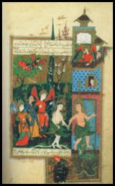 Süleyman Fuzuli nin ( 1498-1556) Hadikatü s-süeda adlı eserinde bulunan ve Âdem ile Havva nın cennetten kovuluş sahnesini anlatan minyatür tasarım (Resim:9) da; tam bir sayfa üzerine, dikdörtgen bir