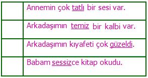 Yukarıdaki cümlelerde altı çizili kelimeler gerçek anlamlı ise (G), mecaz anlamlı ise (M) yazalım. Tablonun son hali seçeneklerden hangisi gibi olur?