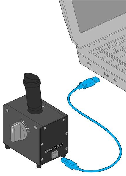 Model 100 (dizüstü bilgisayarlı) 1. USB kablosunu SharpAdjust'a takın. 2. Kablonun diğer ucunu dizüstü bilgisayarın USB portuna takın. 3. SharpAdjust başlığından kapağı çıkarın.