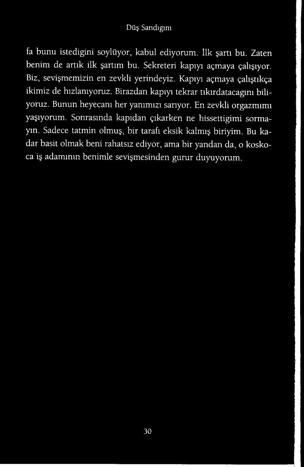 Bunun heyecam her yammizi sanyor. En zevkli orgazmimi ya iyorum. Sonrasmda kapidan gikarken ne hissettigimi sormayin.