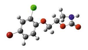 (a) (b) Şekil 1. 5-((4-brom-2-klorfenoksi)metil)oksazolidin-2-on Bileşik I için a) kimyasal yapı ve b) optimize edilmiş yapı (a) (b) Şekil 2.