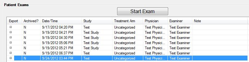 InVivoVue (Sürüm 2.4) Şekil 19: Patient Exams kutusu içindeki tetkikler. Start exam düğmesi etkin durumda 4.