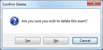 Tüm taramalar silindikten sonra Patient/Exam sekmesine geri dönün. 6. Delete Exam düğmesini tıklayın; karşınıza Confirm Delete iletişim kutusu gelir. 7.