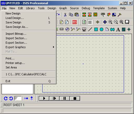 14 3.2. ISIS Menüleri 3.2.1. File Menüsü Şekil 3.10. File menüsü 3.2.1.1. New Design Yeni çalışma sayfası açmayı sağlar. 3.2.1.2. Load Design Daha önceden oluşturulmuş olan çalışma sayfalarının ekranda görüntülenmesini sağlar.