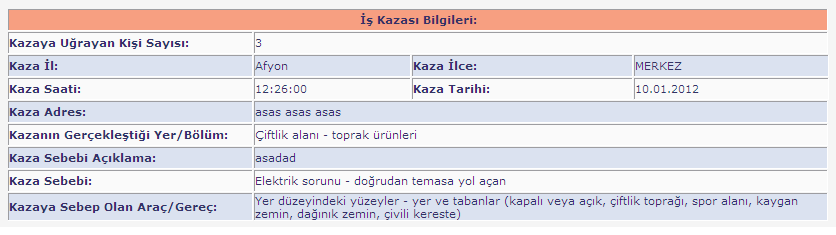 Bildirim Görüntüleme Kategoriler Kaza Bilgileri Görüntüle (Şekil 25.), İşyeri Bilgileri Görüntüle (Şekil 26.