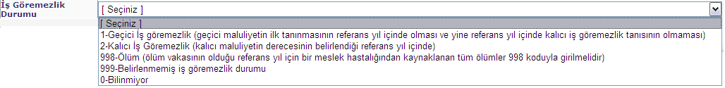 İŞ KAZASI BİLDİRİMİ Meslek Hastalığı Bildirim Kaydetme İşlemleri durumunu gösterir.