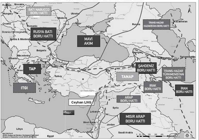 Şekil 5: Uluslararası Doğalgaz Boru Hattı Projeleri İkinci olarak Türkiye, Irak ve özellikle de Kuzey Irak Bölgesel Kürt Yönetimi (KRG) ile enerji ilişkilerini derinleştirmektedir.