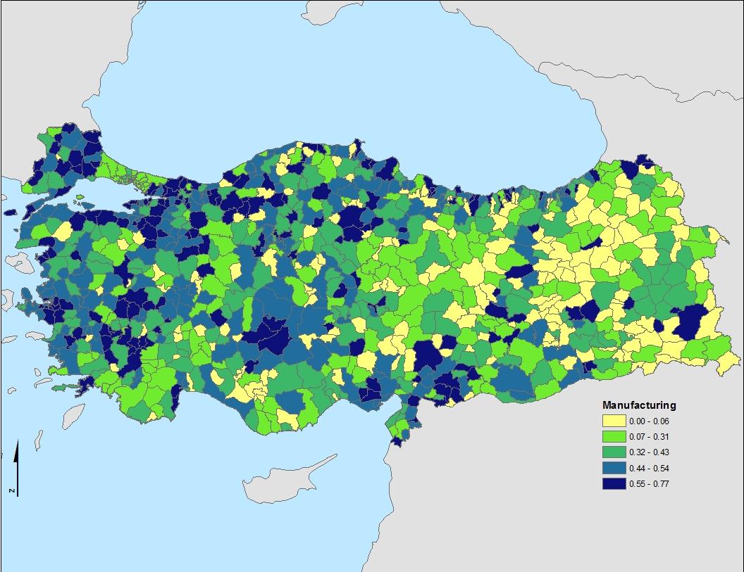 Darbelere ekonomik manzara Imalat Sektörünün Mekansal konsantrasyonu