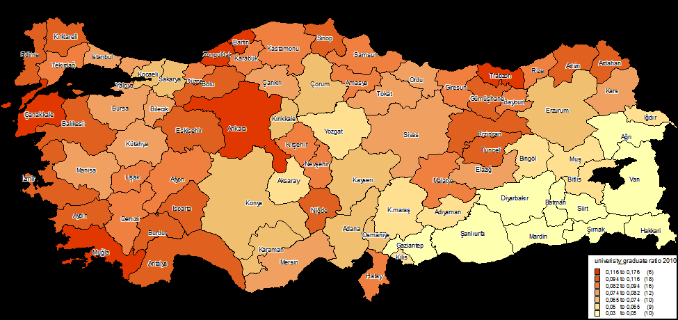 Eğitim hizmetleri nispeten eşit bir şekilde dağıtmıştır, ancak