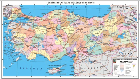 Türkiye detaşkıntehlikeharitalandırmaçalışmalarıiçingerekliveriveteknikaltyapınınmevcudiyeti,mahiyeti, YaygınlığıveErişimijİncelemeDeğerlendirmeRaporu elde edilmiş olan Türkiye İdari Haritası