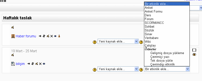 BİLİŞİM TEKNOLOJİLERİ DERGİSİ, CİLT: 1, SAYI: 2, MAYIS 2008 59 Sohbet :Öğrenci yoğunluğu az olan veya öğrenci öğretim elemanı etkileşimi gerekli konu veya haftalara sohbet eklenebilir.