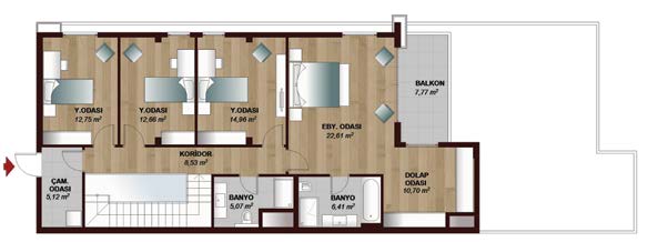 KAT NET ALANI: 113,15 m 2 + 57,44 m 2