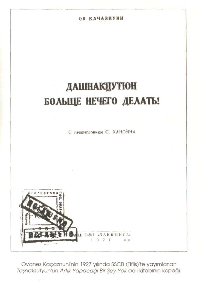 Ovanes Kaçaznuni'nin 1927 yılında SSCB (Tiflis)'te yayımlanan