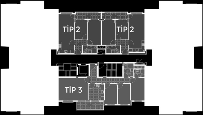 75 m2 TİP 1 (3+1) Salon : 26,26 m2 Mutfak : 10,14 m2 Oda 1 : 10,66 m2 Oda 2 : 9,61 m2 Yatak Odası : 12,19 m2 Ebev.