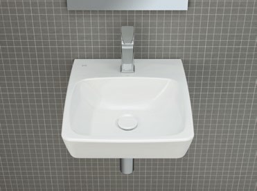 Tüm standart lavabolarda olduğu gibi, 40 cm enindeki armatür bantlı lavabo, tezgahüstü veya duvara monte şeklinde