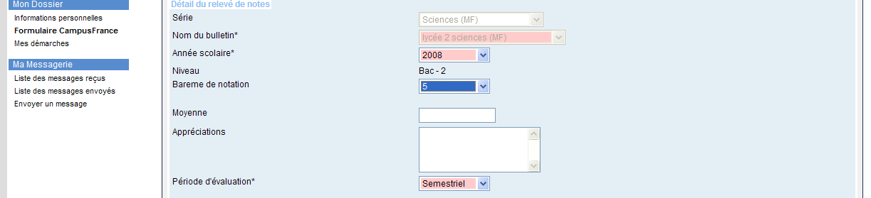 Matematik-Fen öğrencileri aşağıdaki örnekte gösterildiği gibi sciences (MF)'yi seçmelidir.