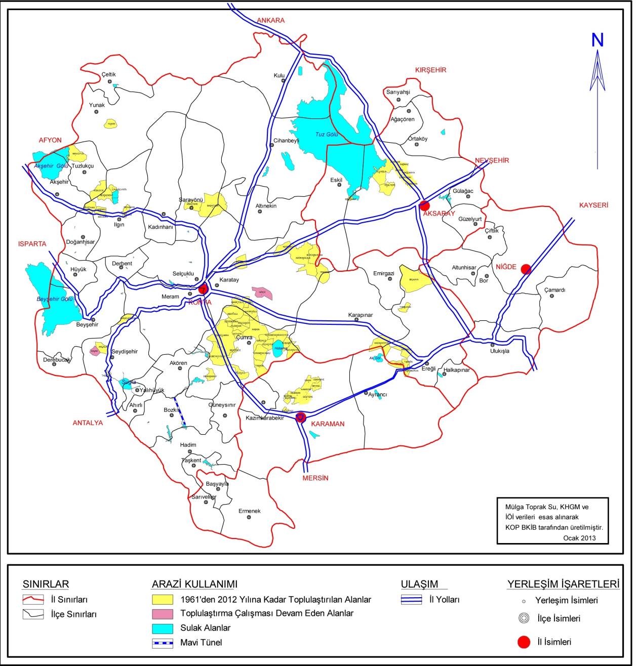 Şekil 1 Mülga Toprak Su, KHGM ve İl Özel İdarelerince, 1961-2012 yılları arası KOP Bölgesi nde Yapılan AT Çalışmaları 2.2. Tarım Reformu Genel Müdürlüğü Tarafından Yürütülen Çalışmalar Tarım Reformu Genel Müdürlüğü nce KOP Bölgesi nde 2013 yılı itibariyle, 2.