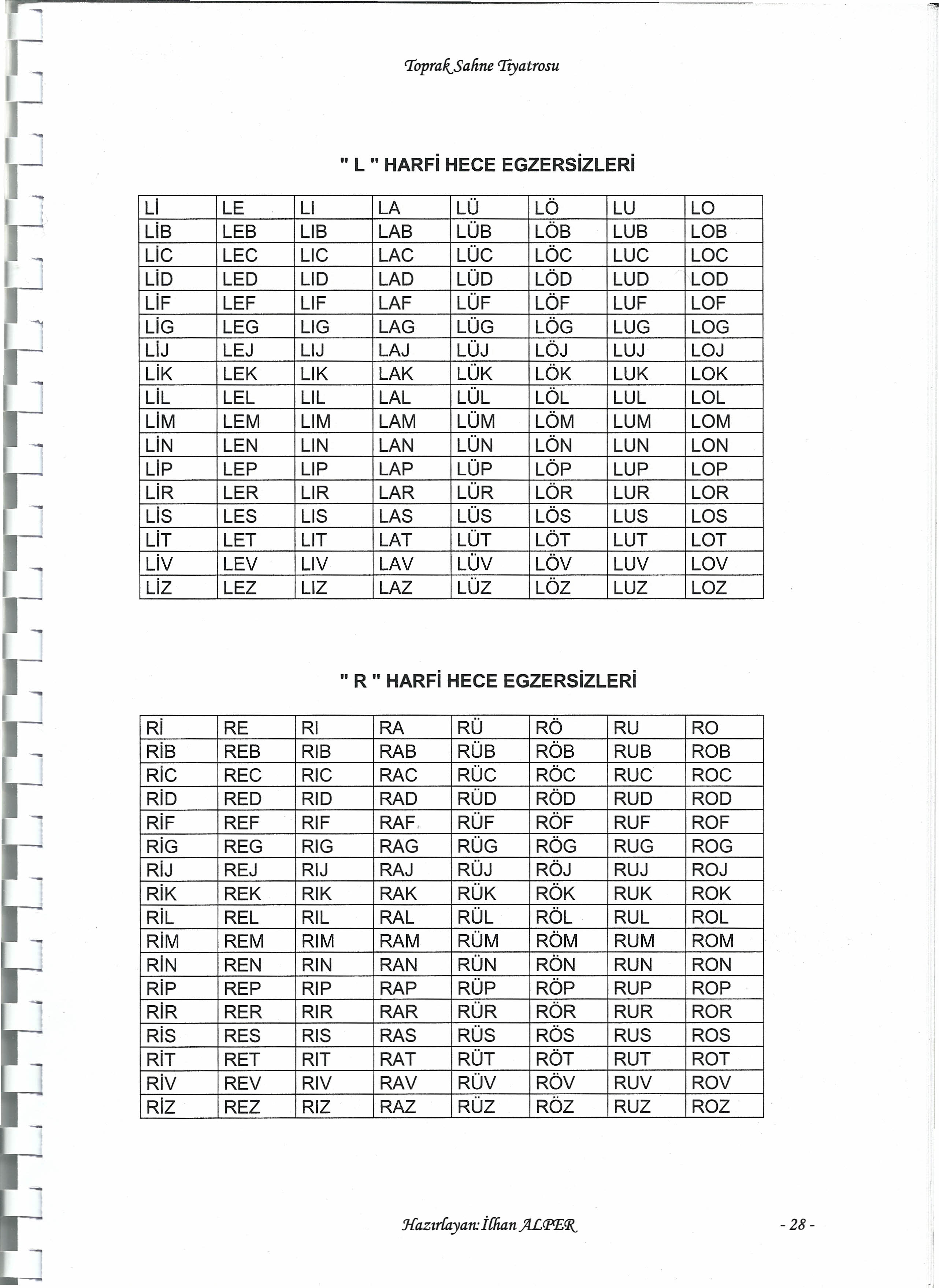 1 7'opra/tSafine rııyatrosu " L " HARFi HECE EGZERSiZLERi Li LE LI LA LÜ LÖ LU LO Lis LEB L1B LAS LÜS LÖB LUB LOB Lic LEC L1C LAC LÜC LÖC LUC LOC Lio LEO LlO LAO LÜO LÖO LUO LOO lif LEF LIF LAF LÜF