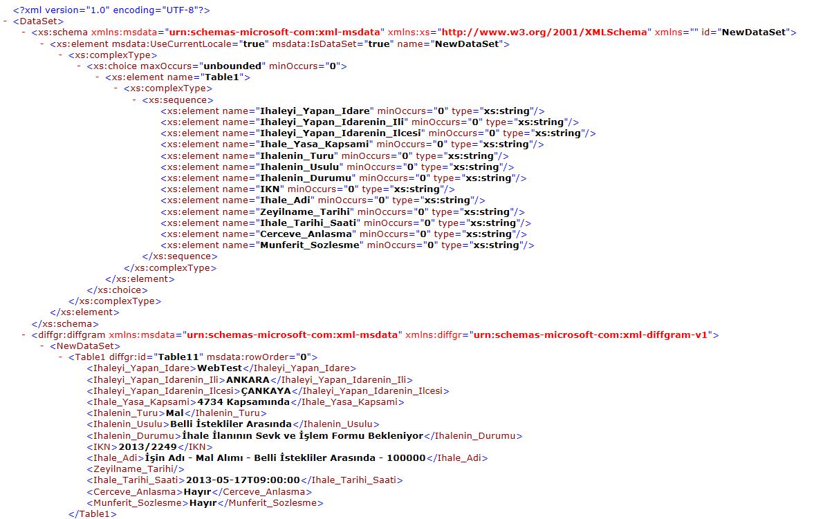 XML butonuna basıldığında sonuçların XML dokümanı