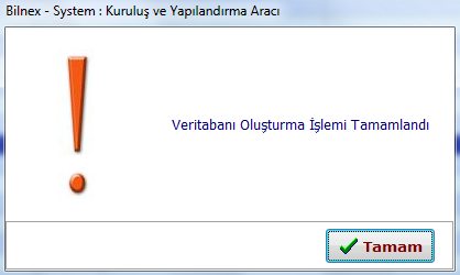 Bundan başka hiç bir değişiklik yapmadan "SQL Veri Tabanı Oluştur" seçeneğini tıklayın ve bekleyin. Bu işlem birkaç dakika sürebilir, lütfen tamamlanmasını bekleyin.