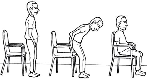 Kalkmak için sandalyenin ön kısmına doğru kayınız, gövdeniz öne doğru gelecek biçimde yaklaşık 45 derece eğiliniz, bir ayağınızı sandalyenin ön kenarı hizasına koyunuz, diğerini ise yarım adım ileri