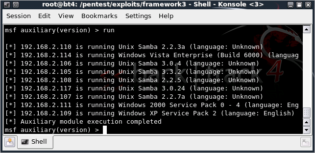 (C) Copyright 1985-2001 Microsoft Corp. C:\WINDOWS\system32> Kullandığınız modülün seçeneklerini görmek için satır sonuna O eklenmelidir. root@bt4:/pentest/exploits/framework3#.