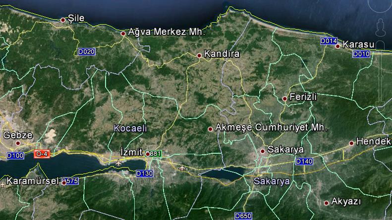 Danamandıra için 85 km., Saray için 130 km., Vize-Pınarhisar için 165 km., Kırklareli için 220 km., Çorlu için 120 km., Tekirdağ için 150 km., Şarköy için 230 km., Keşan için 270 km.