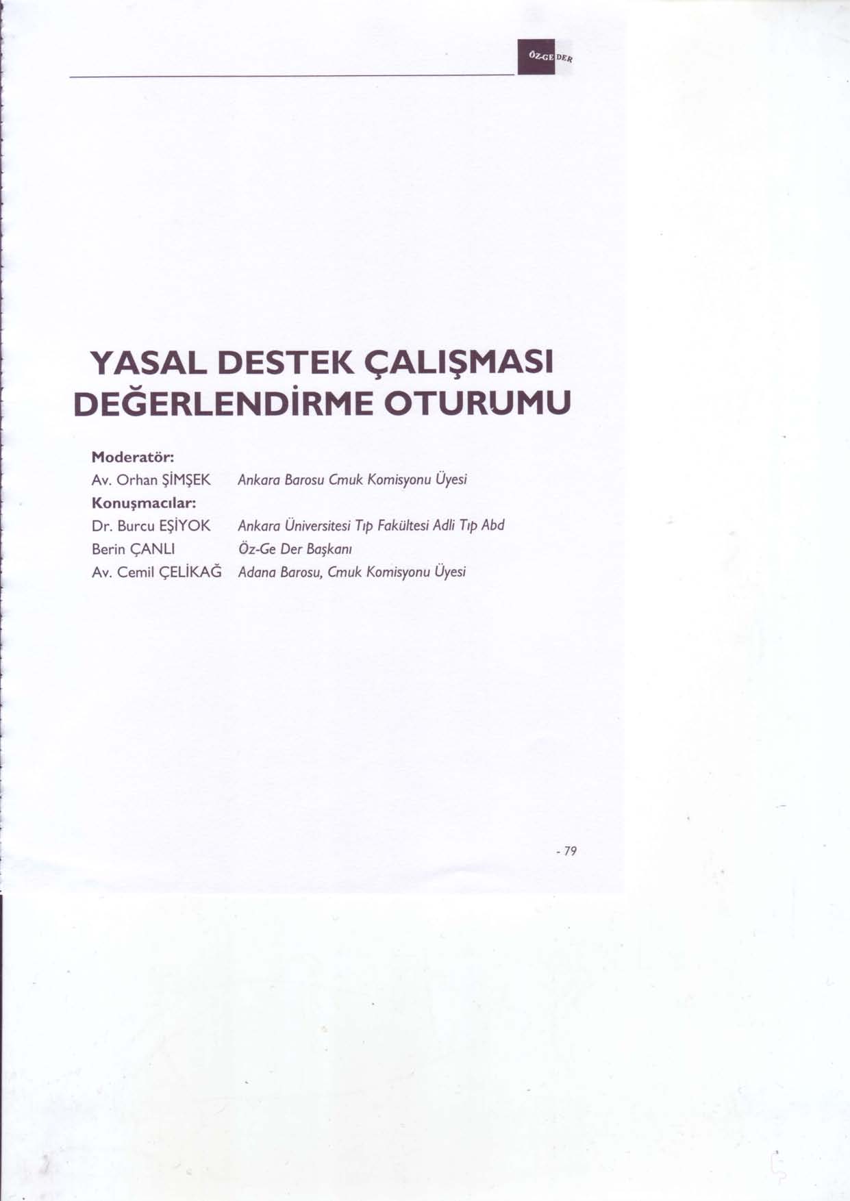 ls. YASAL DESTEK CALI$MASI DE6rRLENDinme oturumu Moderatiin Av. Orhan $im$erc - Konutmactlan Dr.