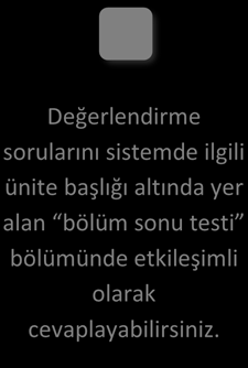 DEĞERLENDİRME SORULARI Değerlendirme sorularını sistemde ilgili ünite başlığı altında yer alan bölüm sonu testi bölümünde etkileşimli olarak cevaplayabilirsiniz. 1.