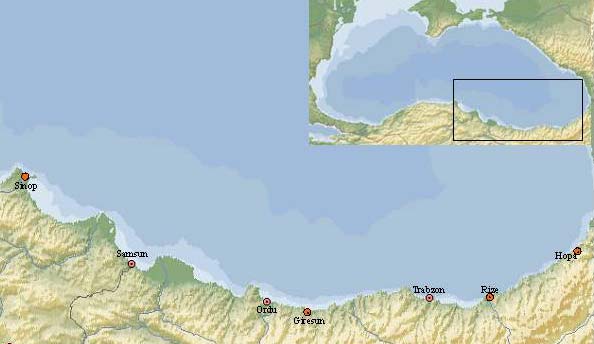 18 II Saha Çalışmaları Araştırma sahası Bu araştırma; Doğu Karadeniz (Sinop Hopa arası) de littoral bölgede, kıyıdan itibaren en fazla 5,5 mil mesafede, pelajik su kesitinde yürütülmüştür.