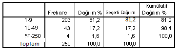 (%0,4) kimya ve plastik sanayi, 4 tanesi (%1,6) tekstil sanayi, 6 tanesi (%2,4) ilaç sanayi ve 70 tanesi (%28) gruplamamız içerisinde yer almayan çeşitli alanlarda faaliyette bulunan işletmelerden