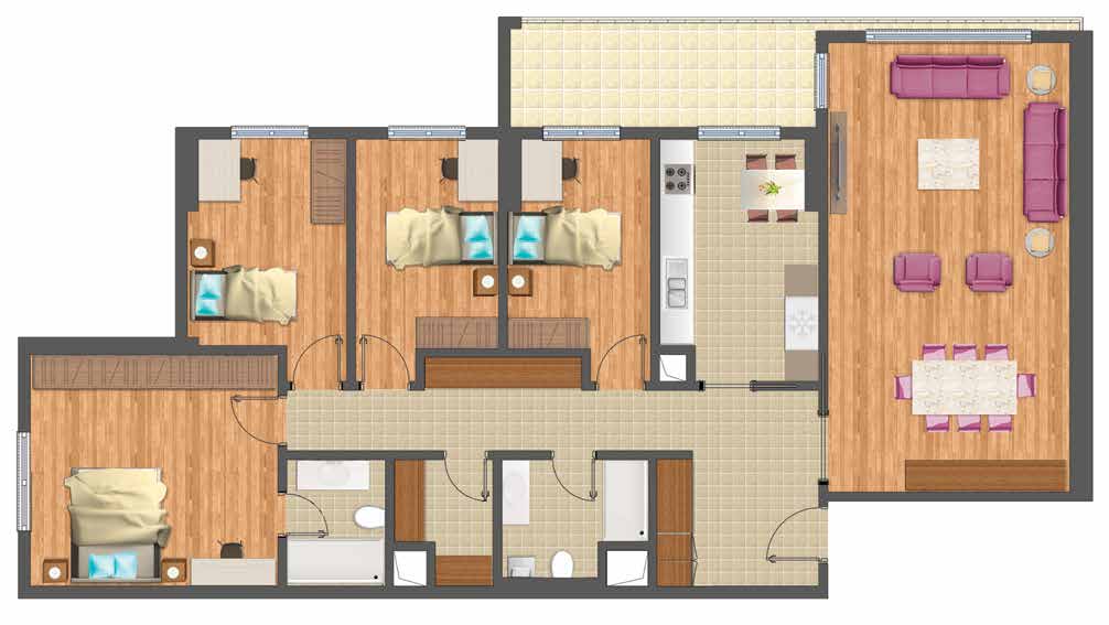 4+1 C Brüt : 190,34 m 2 Net : 142,80 m 2 (Balkonlar dahil) Balkon