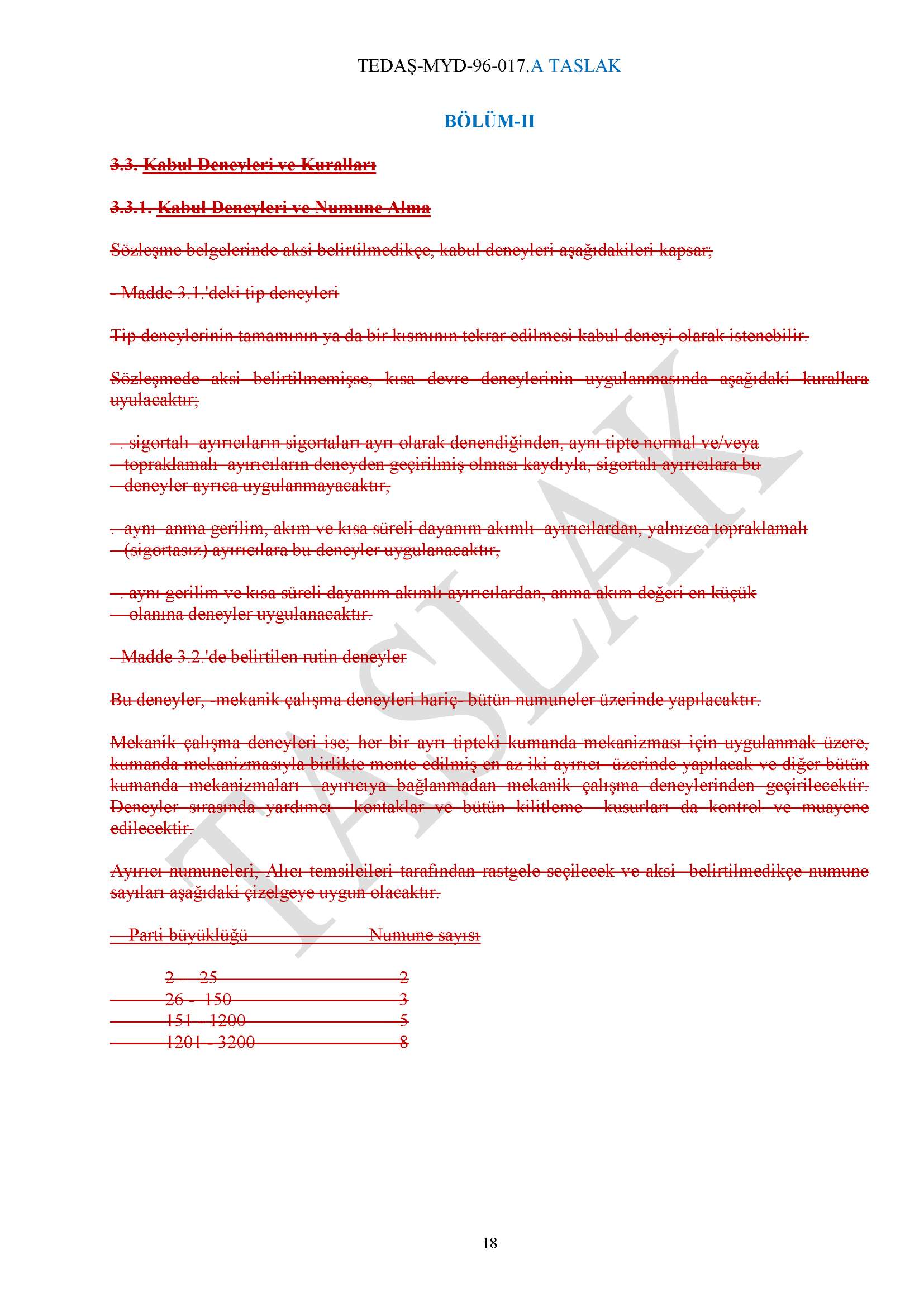 3.3. Kabul Deneyleri ve Kuralları 3.3.1. Kabul Deneyleri ve Numune Alma BÖLÜM-II Sözleşme belgelerinde aksi belirtilmedikçe, kabul deneyleri aşağıdakileri kapsar; Madde 3.1.'deki tip deneyleri Tip deneylerinin tamamının ya da bir kısmının tekrar edilmesi kabul deneyi olarak istenebilir.