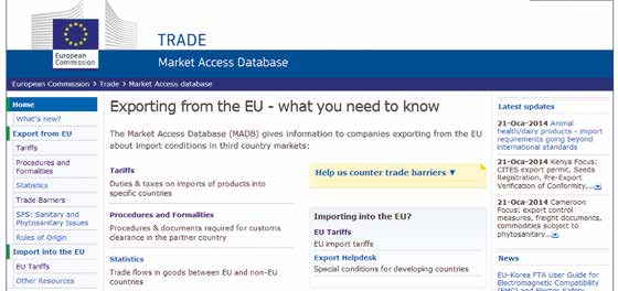 kaynaktır. Import into the EU tıklanarak AB ye yapılacak ihracat vergi oranlarına ulaşılabilir.