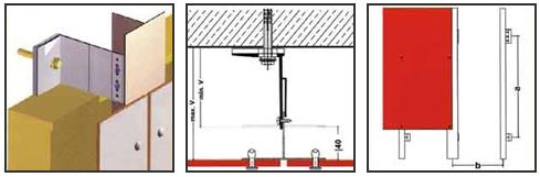 Compact laminat panellerin derz oluşturacak kenarlarına derz çıtasının geçirilebilmesi için kanallar açılır. Panellerin arkasına takılan agraflar ayarlı vidalar ile alüminyum raylar takılır.