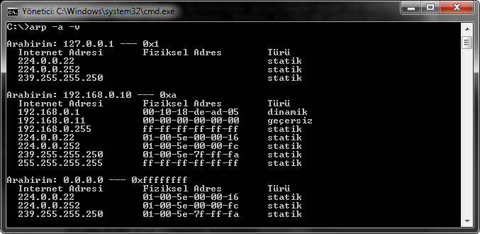 37: Arp komutu örneği Örnek 2:Arp a v komutuile bilgisayardaki tüm geçerli ve