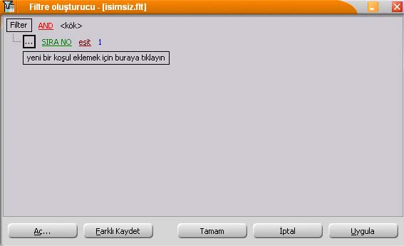 Filtre verildikten sonra tekrar filtre verilmek istendiği zaman; alt menüde bulunan filtreler alanının sonundaki