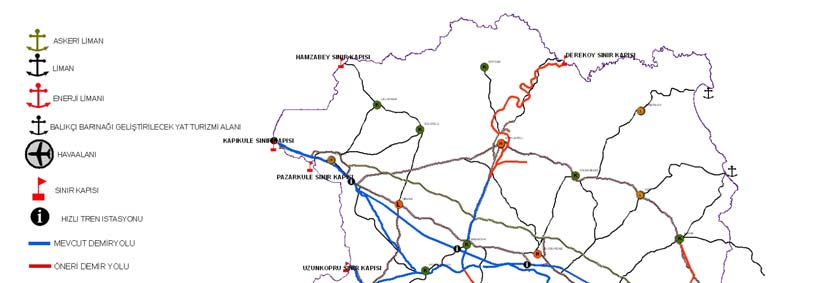 Şekil 1. 14. Trakya Alt Bölgesi Öneri Ulaşım Şeması Trakya Alt Bölgesi nin İstanbul ve komşu ülkelerle bağlantısını dört ana karayolu aksı sağlamaktadır.