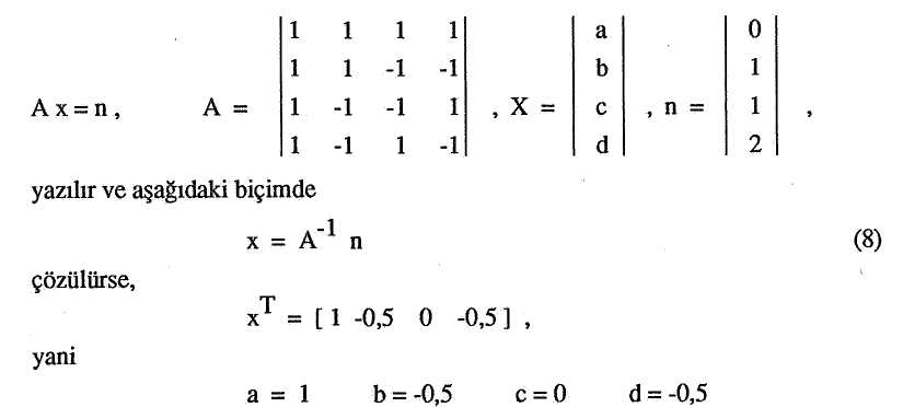 48 elde edilir. Bu çözümler (6)'da yerine konursa (3) ve (4) formülleri kolayca bulunur.