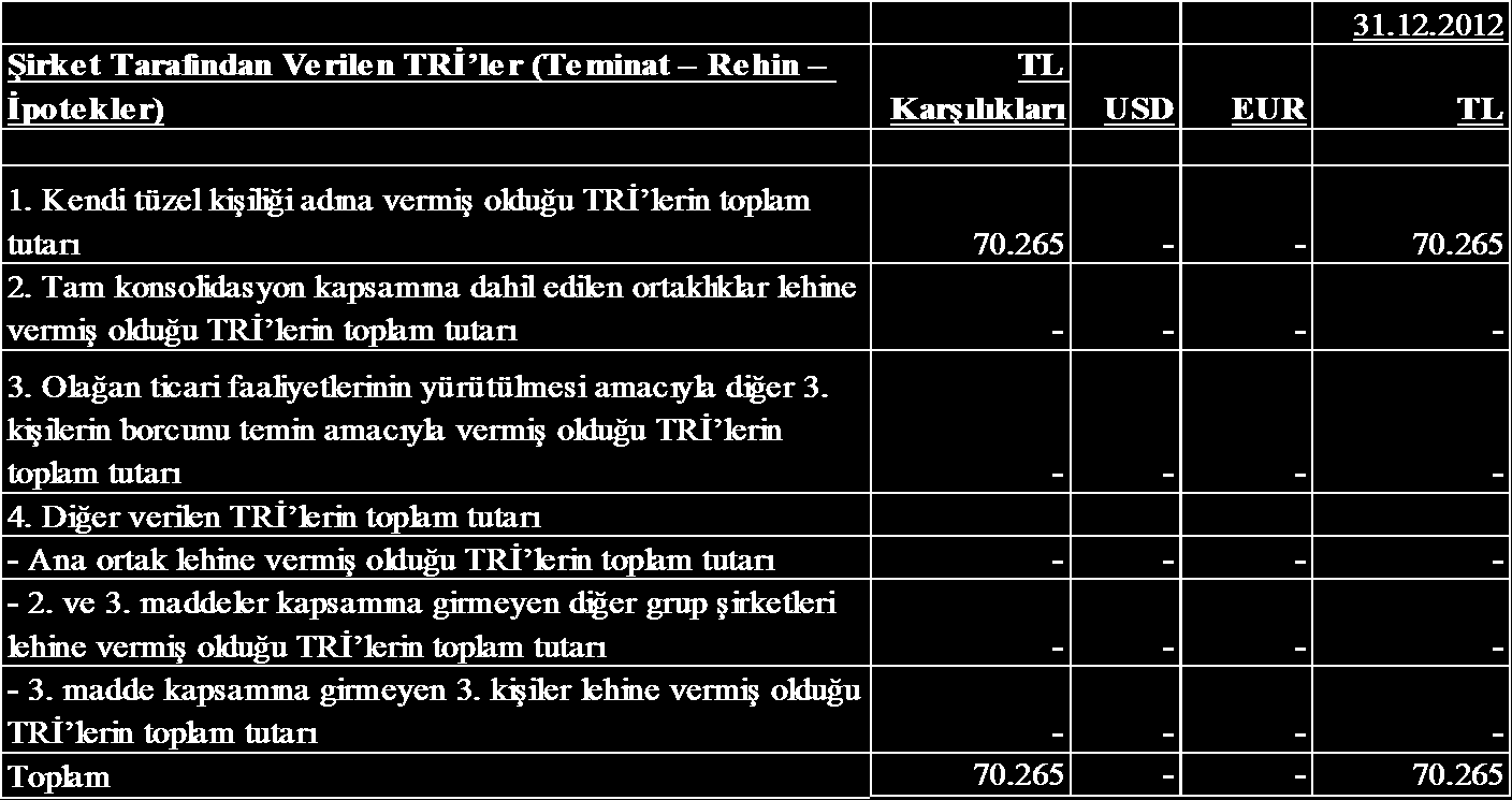 Şirket in vermiş olduğu Diğer