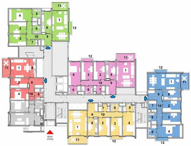 E BLOK ZEMİN KAT B C D A Apartman Görevlisi Dairesi E m 2 A B C D E 1 Salon 21,21 29,64 28,57 32,04 28,57 2 Oda 1 10,34 11,82 12,38 12,38 12,38 3 Oda 2 11,97 12,53 12,53 12,53 4 E.