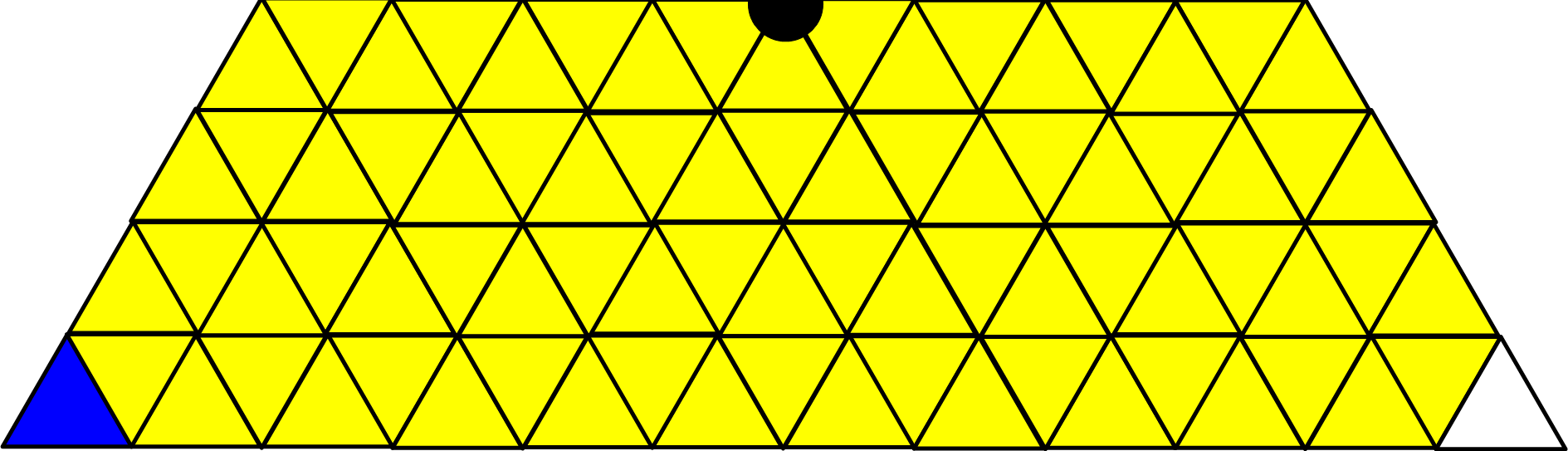 mavi (üçüncü oyuncu) renkli, 3 adet taş, eşkenar üçgen hücrelerden oluşan, N satırlık